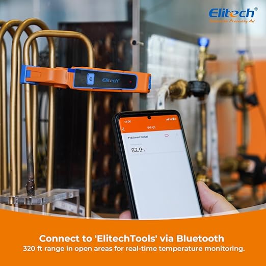 Elitech IPT-01 Wireless Temperature Clamp – T-Type Thermometer, Data Logging & Remote Monitoring –HVAC Temperature Probe with Bluetooth and App Operation & Works with Elitech App-Enabled Manifolds