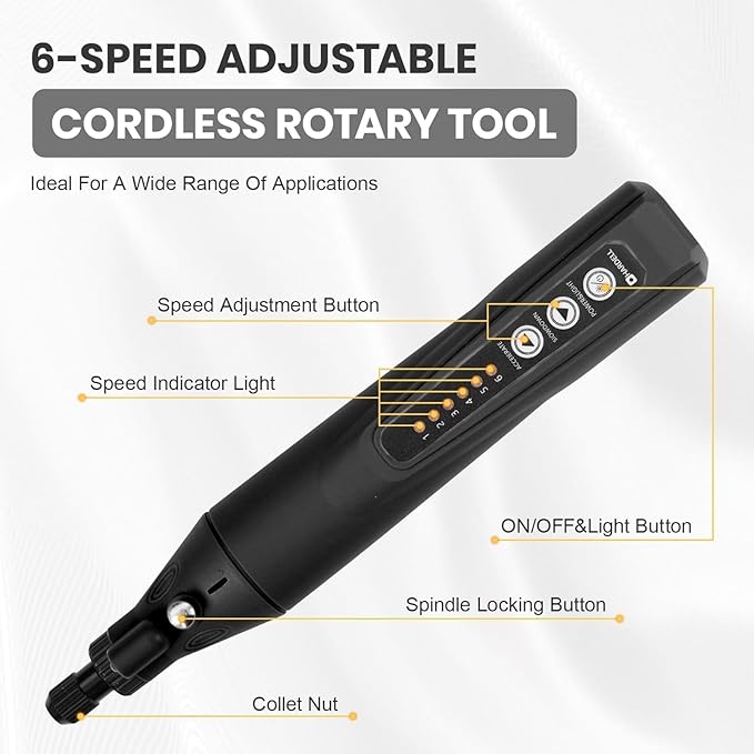 HARDELL Mini Cordless Rotary Tool 4V, 6 Variable Speeds Rotary Tool Kit with 35pcs Accessories, 2000mAh Rechargeable Power Rotary Tools, for Carving, Sanding, Engraving, Grinding, Cutting