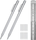 2-Pack Tungsten Carbide Scriber, Metal Scribe Tool with 25 Replacement Marking Tips & Steel Ruler - Knurled Aluminum Handle & Magnet, Engraving Pen for Glass/Ceramics/Metal Sheet (2)