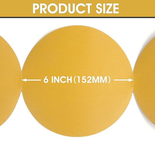 S SATC Premium Gold Sandpaper 6 Inch 100 PCS Sanding Discs 240 Grit Self Adhesive Stickyback Sandpaper Roll Aluminum Oxide PSA Sandpaper Discs for Wood, Metal, and Car Paint