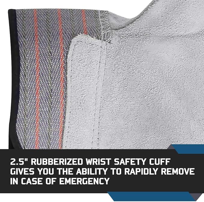Glove Station Cowhide Split Leather Palm Work Gloves with Rubberized Safety Cuff