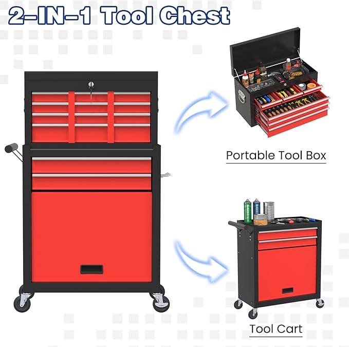 Rolling Tool Chest with Wheels, 8-Drawer High Capacity Tool Box with Wheels, Removable Storage Toolbox with Lock for Garage, Workshop