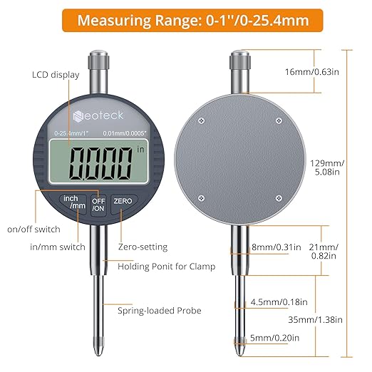 Neoteck 1"/25.4mm (0.0005"/0.01mm) Digital Indicator Set Dial Indicator and Magnetic Base Set with Storage Case, Ideal for 3D Printer Lathe Workshop CNC Machine Table Saw-90lbs(40kg) Max Pull
