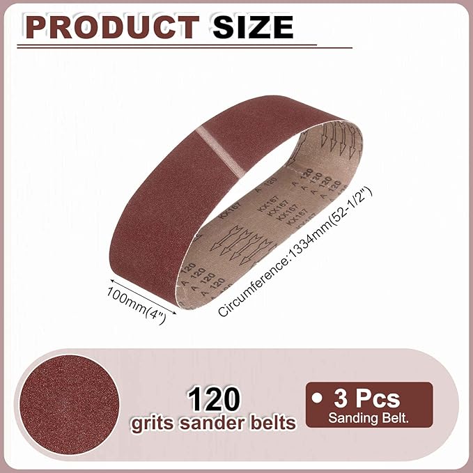 HARFINGTON 4 x 52 1/2 Inch Sanding Belts, 3 Pcs 120 Grit Aluminum Oxide Abrasive Belt Sander File Belt for Woodworking, Metal Polishing, Knife Sharpener