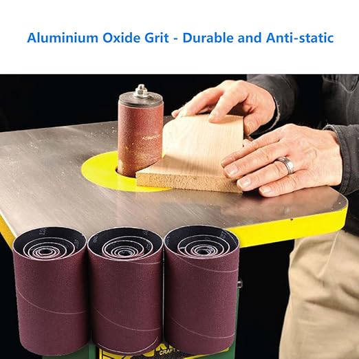 LotFancy Spindle Sanding Sleeves, 120 Grit, Pack of 24, Aluminum Oxide Abrasive, 4-1/2” Length, 4 Each of 1/2”,3/4”,1”,1-1/2”, 2” and 3”