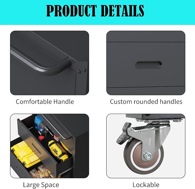 Mobile Tool Storage Cabinet with Wheels,Heavy Duty Rolling Tool Cabinets for Garage,Metal Storage Cabinets with 3 Drawer,Assembly Required