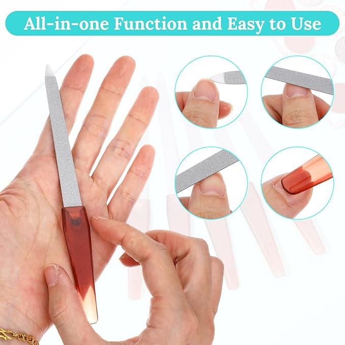 6-Pack Small Nail File, Pointed Stainless Steel Metal Fingers File, Diamond Non-Slip Handle Foot Nail Files Fingers Travel Double-Sided Sapphire Sand Trimmer for Men Women's Natural Nails