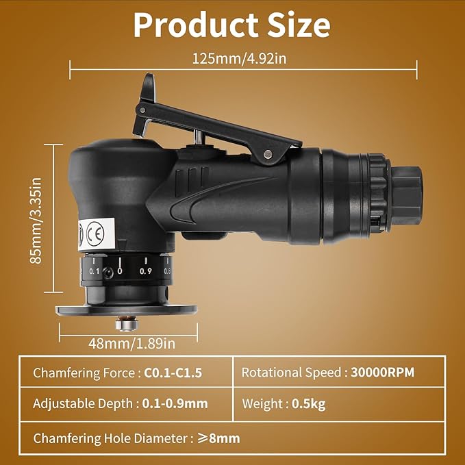 2 in 1 Pneumatic Chamfering Tool- Mini Air Chamfer Tool with Multi-Angle Chamfering Kit,45 Arc Corner Deburring Beveling Chamfer Machine for Metal, Acrylic,Woodworking (Black)