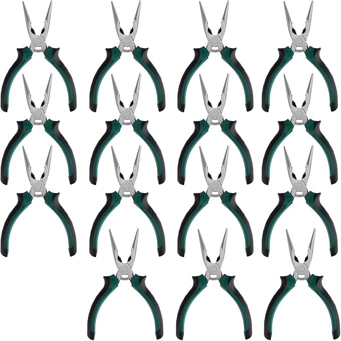 SINJEUN 15 Pack 6 Inch Needle Nose Pliers, Long Needle Nose Pliers with Wire Cutter, Insulated Handle Side Cutting Long Nose Pliers for Cutting and Bending Wire