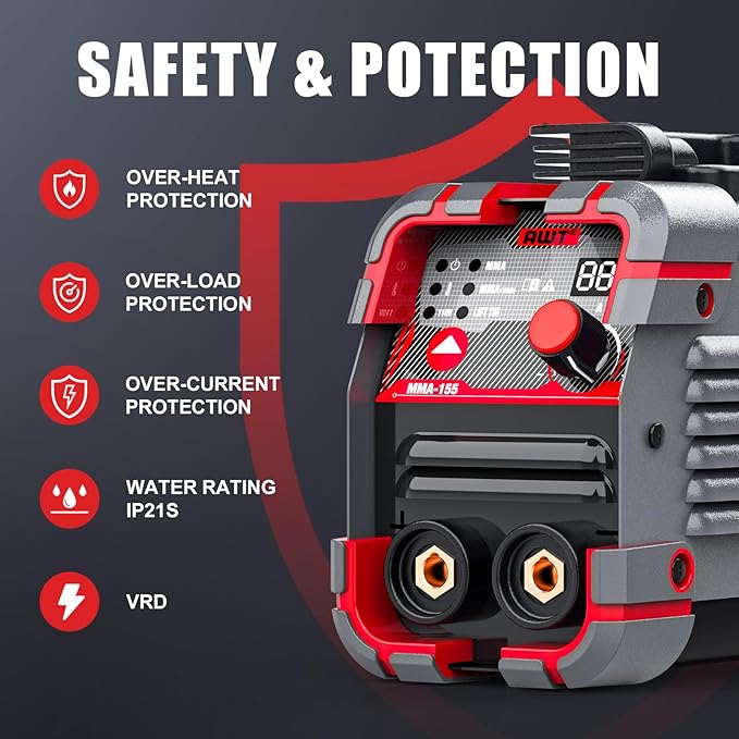 AWT Stick Welder 155Amp Mini Welder 2 in 1 ARC Welder/Lift TIG Welding Machine 110/220V with VRD, Digital Display IGBT Inverter Welder Portable MMA Welder Machine with Hot Start,Arc Force, Anti-Stick