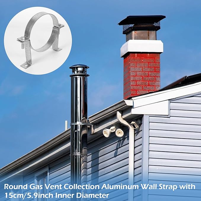 6 Inch Vent Wall Bracket, 2 Pcs Round Galvanized Iron Gas Vent Pipe Strap Rigid Split Ring Hanger