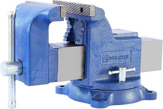 6" Heavy-Duty Bench Vise Ductile Iron Bench Vise 6 Inch 360° Swivel Bench Vice with Anvil Blue, Include Mini Bench Vice Clamp