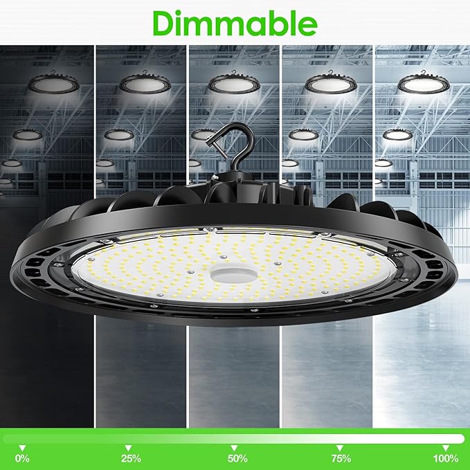 LED High Bay Light 150W, 10' UFO Commercial Lighting Fixture w/Isolated Power Supply, w/Plug for Garage Shop Warehouse Workshop, 5000k 21000lm Dimmable IP65 UL ETL Listed (1-Pack)