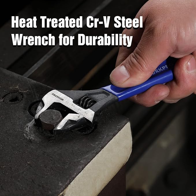 WORKPRO 6-Inch Adjustable Wrench, Wide Jaw Cr-V Steel Black Oxide Finish, for Medium-Size Bolts (M6–M16), Metric & SAE Scales, for Home, Garage, DIY & Workshop Use