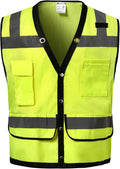 Reflective Safety Vest With Back Plan Pocket, High Visibility Class 2 Heavy Duty Surveyor, ANSI/ISEA Standard Construction Work for Men & Women (Lime-Button, XL)