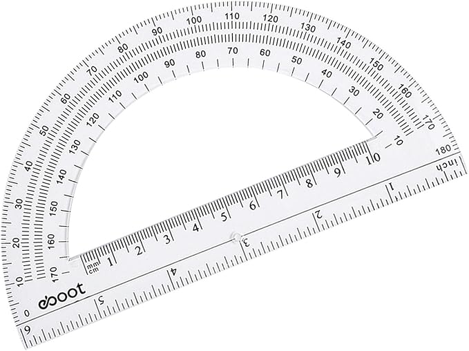 EBOOT Plastic Protractor Math Protractors 180 Degrees, 6 Inch, Pack of 2 (Clear)