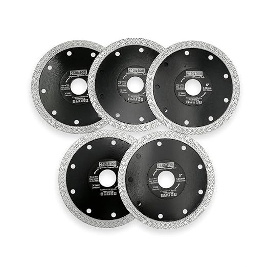 DT-DIATOOL Diamond Tile Blade 5 Inch 5pcs Diamond Turbo X Mesh Rim Segement Circular Saw Blade for Procelain Ceramic Stoneware Marble Granite Fits 5/8"-7/8" Arbor