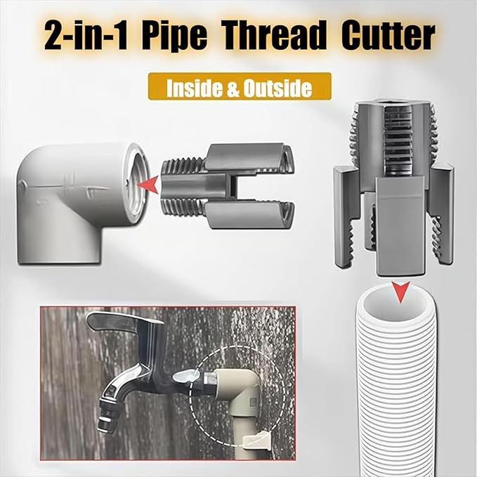 Integrated Internal & External Pipe Threading Tool, Pipe Thread Cutting Tool, Electric Drill Compatible 2 In 1 PVC Pipe Threader Kit, 1/2" 3/4" PVC Thread Maker Tool for Water Pipes (1 Pc 1/2’’)