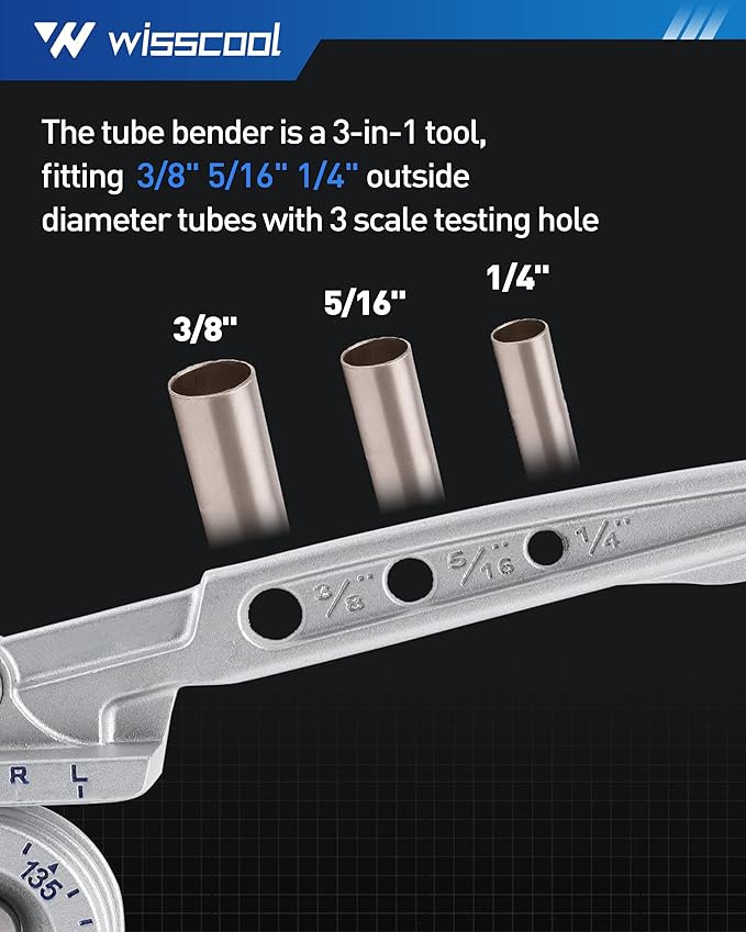 3-in-1 Tube Bender Tubing Brake line Bender for Soft Copper, Aluminum, Metal, Pipe Bender 180° (1/4" 5/16" 3/8")