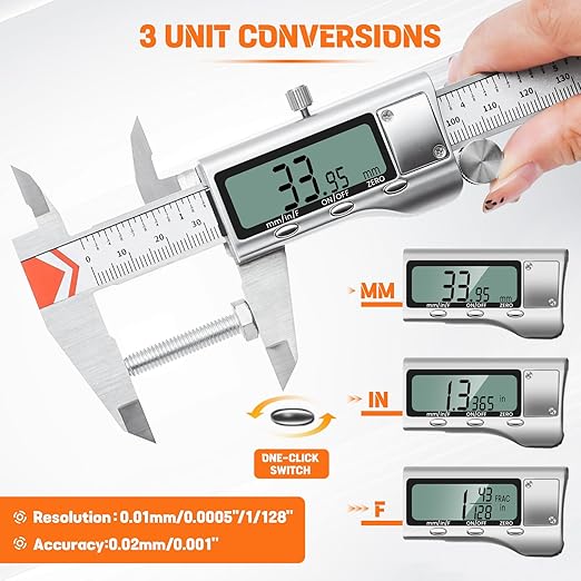 Digital Caliper, HARDELL 6 Inch Measuring Tool with Stainless Steel, Protection Design, Easy Switch from Inch Metric Fraction, Large LCD Screen 150mm for Household/DIY