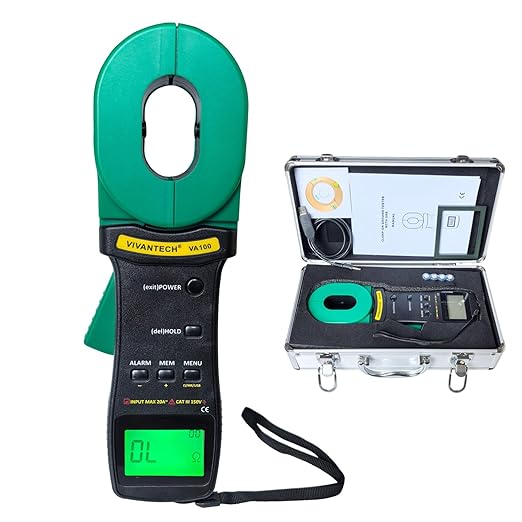 VA100 Professional Digital Clamp Ground Resistance Tester – No Disconnect Earth Testing for Power Systems, Telecom, Gas Stations & Industrial Use 0.01-1000Ω