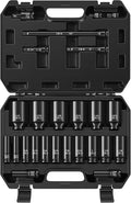25-Piece 1/2" Drive Socket Set, SAE (3/8"- 1-1/2"), Deep Sockets, Extension Bars, 1/2" F to 3/8" M Reducer,3/8" F to 1/2" M Reducer, Universal Joint, 6 Point Design, Cr-V