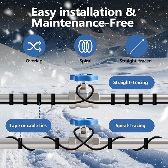 Pipe Heating Cable 15FT (3FT-200FT) for Metal & Plastic Water Pipes - Freeze Protection up to -40°F, 5W/FT 120V Heat Tape to Keep Water Flowing