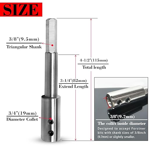 ASNOMY 4.5Inch Long Forstner Bit Extension for Adding Over 3-1/4 inches of Drilling Depth to Your 3/8" Round or Hex Shafts Forstner Bit