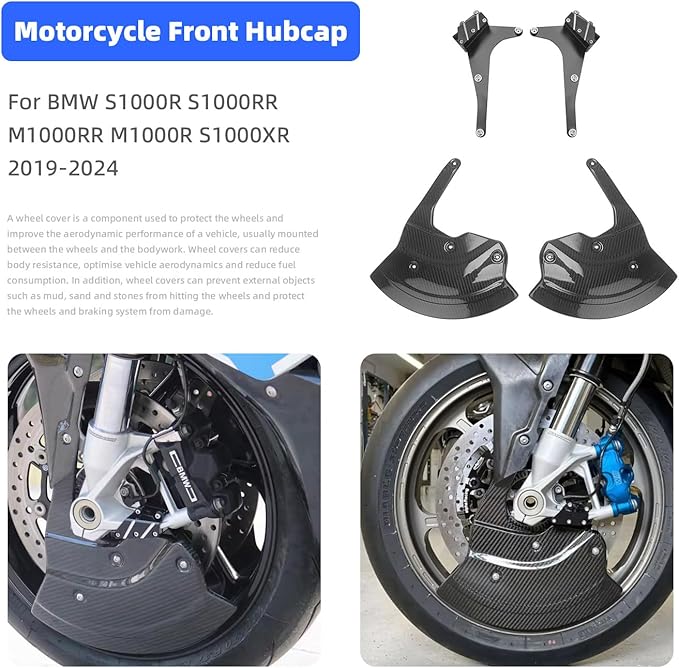 Motorcycle Front Brake Caliper Disc Guard Fairing Protector for BMW M1000RR S1000R S1000RR S1000XR 2020 2021 2022 2023 2024 Carbon Fiber Aero Disc Fender Accessories (Vibrant Black)