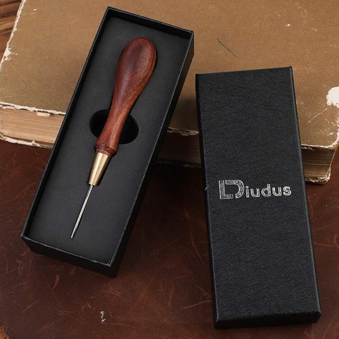 DIUDUS Leather Wooden Handle Scratch Awl, Wooden Handle Scratch Awl Tool, Leather Sewing Awl for Leather Punch Hole or DIY Handmade
