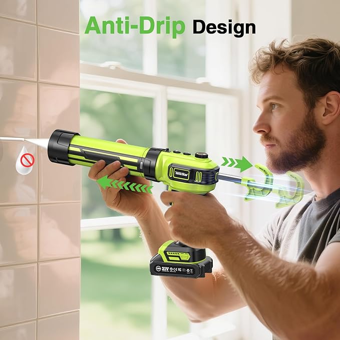 Electric Caulking Gun 20V, Cordless Caulking Gun with 2 x 2.0Ah Batteries, LED Light, Variable Speed, 10 OZ-10.1 OZ Battery Sealant Gun Tool for Filling, Sealing