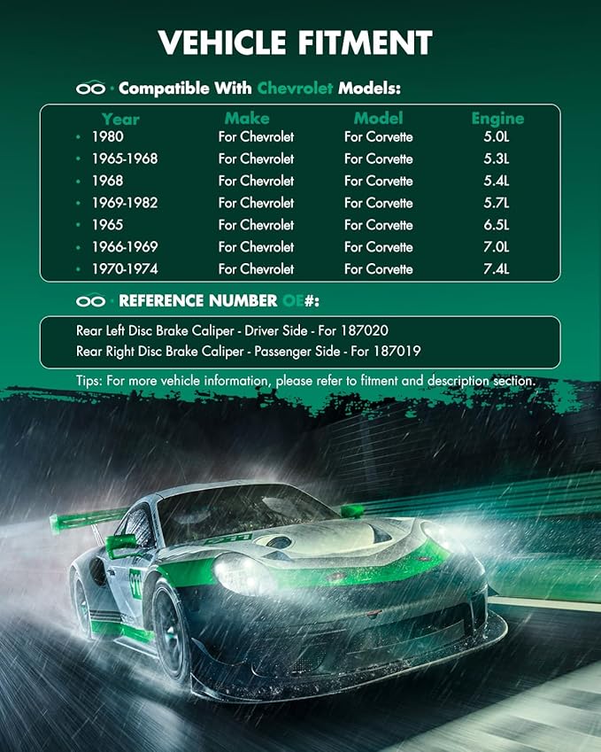 SCITOO 187020 187019 Rear Left & Right Disc Brake Calipers Fit For Chev For Corvette 1965-1967 1969-1982, 4 Pistons