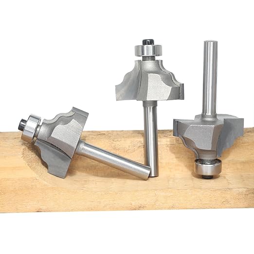 3Pcs Wavy Edge Molding Router Bits,1/4" Shank,3/4" Cutting Height ,3/8" Cutting Depth for Wood Table Edging,Picture Frames Profiling,Furniture Moulds Projects with Bearing Guided(3 Units/Pack)