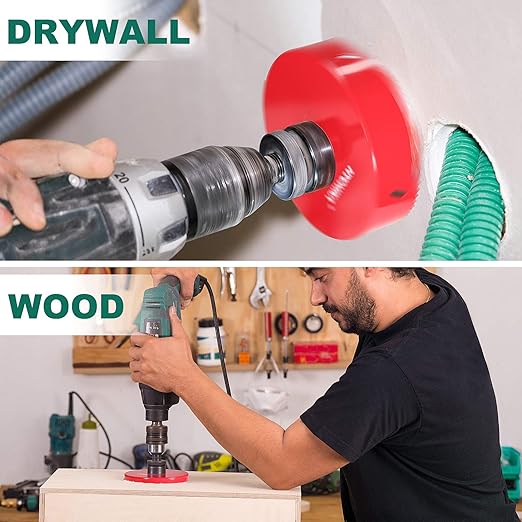 HYCHIKA 6 Inch/152mm Hole Saw,Bi-Metal Cutter Hole Max Cutting Depth 1-1/2inch(40mm) with 1 Arbor,2 Drill Bit for Wood Cutting Cornhole Plastic Drywall Boards Fiberboard