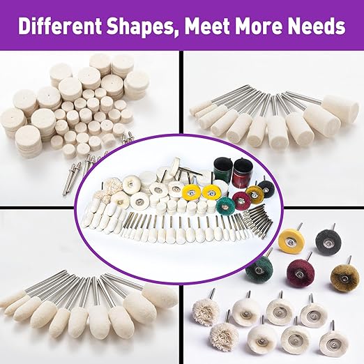 114 PCS Polishing Kit with 2Pcs Polishing Compound for Dremel, Abrasive Buffing Wheels Polishing Bits for Rotary Tool Accessories with 1/8 Inch Shank, Sanding Kit for Metal Wood Watch Jewelry Brass