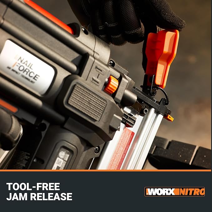 Worx Nitro 20V 18GA Cordless Brad Nailer, Cordless Nail Gun, Nail Gun Battery Powered, Up to 2 Inch, Tool-Free Jam Release, Trimming & Molding, Baseboard WX842L PowerShare – Battery, Charger Included
