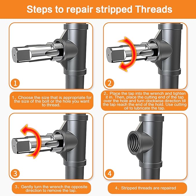 5-Piece NPT Pipe Tap Set, Precision Carbon Steel NPT Tap Set for Clean Accurate Threads, 3/4", 1/2", 3/8", 1/4", 1/8" NPT Tap, Perfect for Plumbers Mechanics DIYers, with Durable Plastic Case