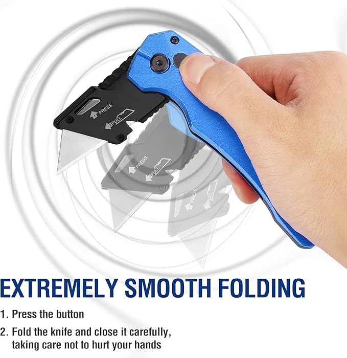 WORKPRO Folding Utility Knife, Heavy Duty Metal, Quick Open Botton Lock Box Cutter, Quick Change Blade Razor Knife, 1PC with 10 Extra SK5 Blades
