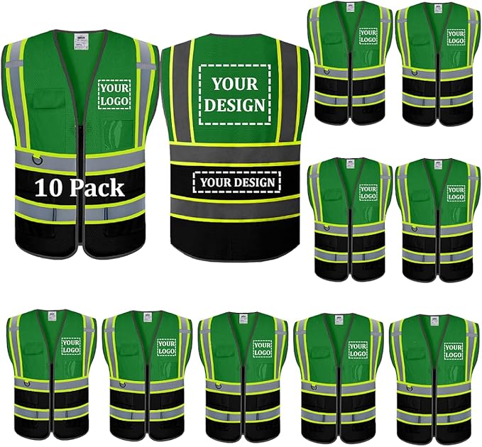 BeautyWill Custom Logo 10/20 Pack Safety Vest Class2 High Visibility Vest with Pockets Breathable Construction Vest Bulk