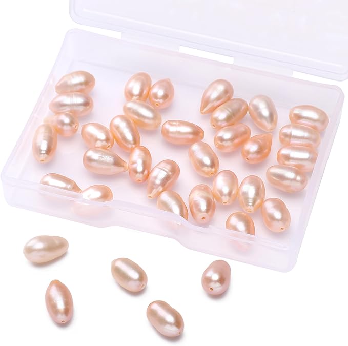 Natural Pearl Beads Rice 6-7mm Pink Freshwater Cultured Loose Gemstone Beads for DIY Jewelry Making 13.8''/Strand HQ