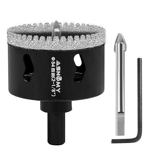 2-1/8 Inch Diamond Hole Saw with Pilot Drill Bit, 2-1/8" Serrated Brazing Tile Hole Saw Diamond Core Drill Bits with Guiding Bit for Ceramic Porcelain Tile Glass Stone Granite Marble