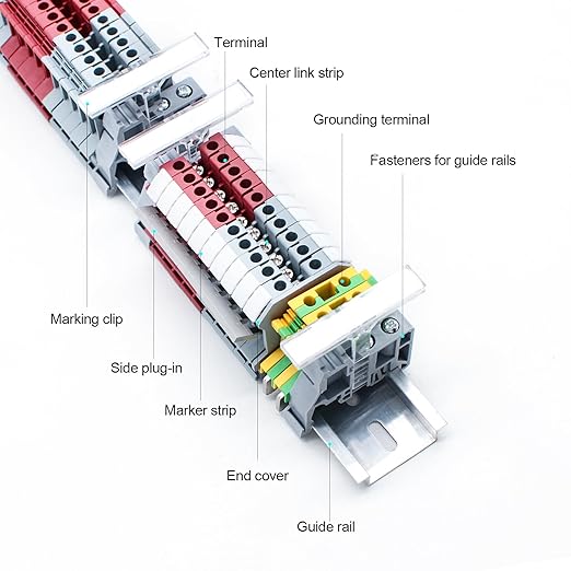 Terminal Block Kit, Rail Combined Terminal Block, Rail Type Voltage Terminal Accessories (Red & Grey)