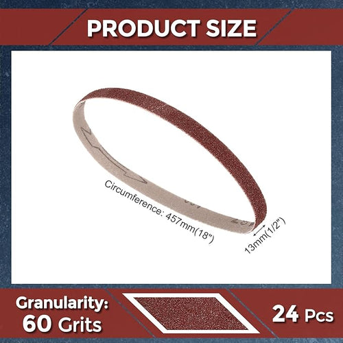24 Pcs Sanding Belts 1/2 x 18 Inch 60 Grit Aluminum Oxide Abrasive Sandpaper for Belt Sander Metal Grinding Wood Working Weld Rust Removal
