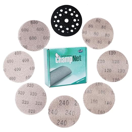 Mesh 5 inch 6 inch Sanding Discs 35PCS Hook and Loop Sanding Discs, Dust-Free, Ideal for Metal, Wood, Composites, Stock Removal, and Fine Finishing (5in, Assorted Grits & Pad)