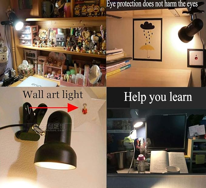 Sun-Rising Rong&LAN Clip lamp,360° Rotation Clip on Lamp Portable Book Reading Light,Clamp on Desk/Table/Bunk Bed/Cupboard Home Lighting, (Desk lamp,Two Colors for Your Choice) White1