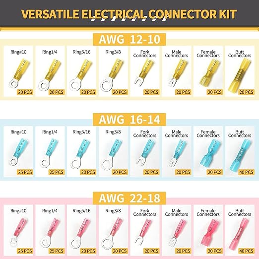 540PCS Marine Grade Heat Shrink Wire Connectors - Sopoby Electrical Connectors Kit of Tinned Red Copper, AWG 22-10 Waterproof Crimp connectors terminals Insulated Ring Fork Spade Butt Splices