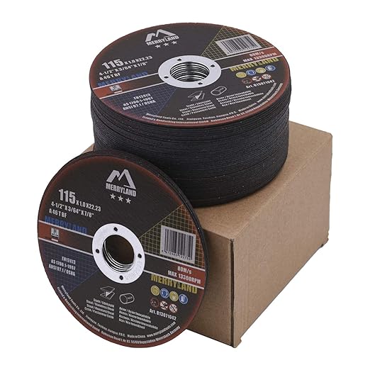 Merryland Cut Off Wheel 4 1/2 inch for Angle Grinder, Metal Cutting Wheel 4.5 X .045 X 7/8 Ultra Thin 50 Pack, Iron Stainless Steel Cutting Disc, Bravo-Line B13071042