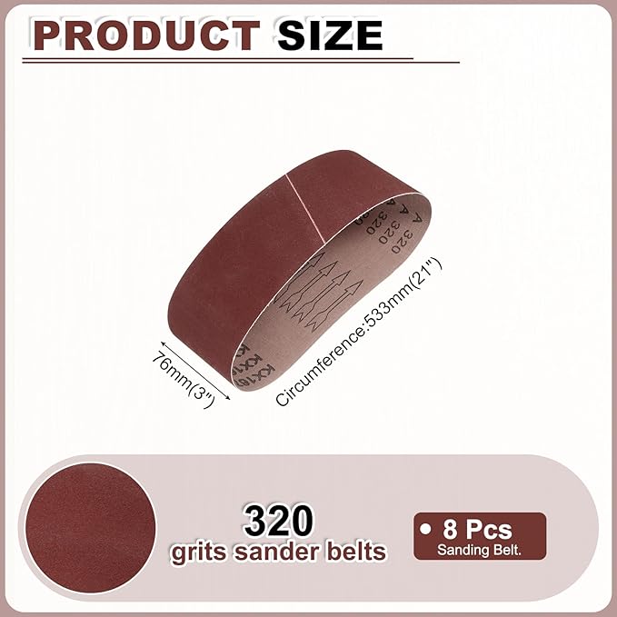 HARFINGTON 3 x 21 Inch Sanding Belts, 15 Pcs 320 Grits Aluminum Oxide Abrasive Belt Sander File Belt for Woodworking, Metal Polishing, Knife Sharpener