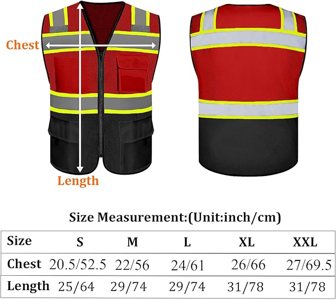 Safety Vest Customize Logo with 5 Pockets & Zipper Reflective High Visibility Vest Class 2 Outdoor Workwear
