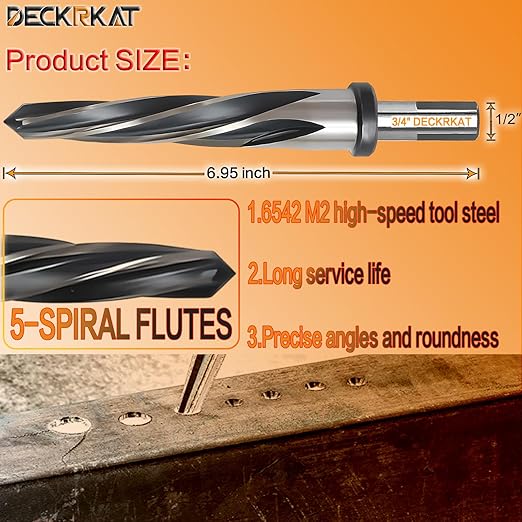 3/4" Reamer Drill Bit for Metal, M2 HSS Taper Reamer for Steel, Alloy, Wood, Plastic to Align, Enlarge Holes – 5-Spiral Flutes, 1/2" Non-Slip Shank, 19mm Car Reamer, Bridge Construction Reamer.